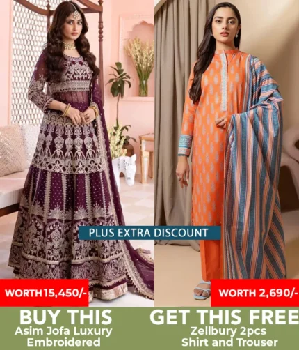 Buy Asim Jofa Wedding Dress Get Zellbury 3pc Lawn Free