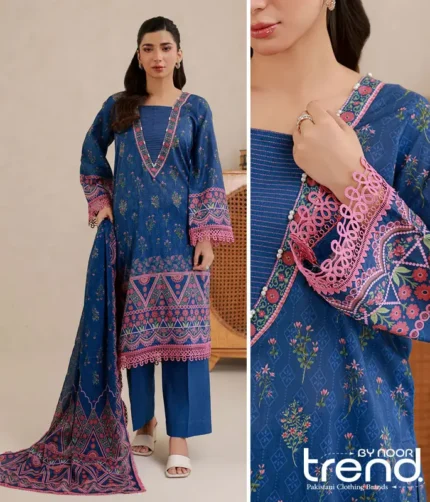Zellbury Blue Printed Lawn Suit – WUS26X3075