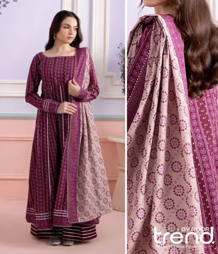Zellbury Maroon Printed Lawn Suit – WUS26X30818