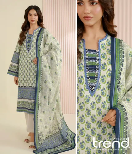 Zellbury Cream Blue Green Digital Printed Lawn Suit – WUS26X30949